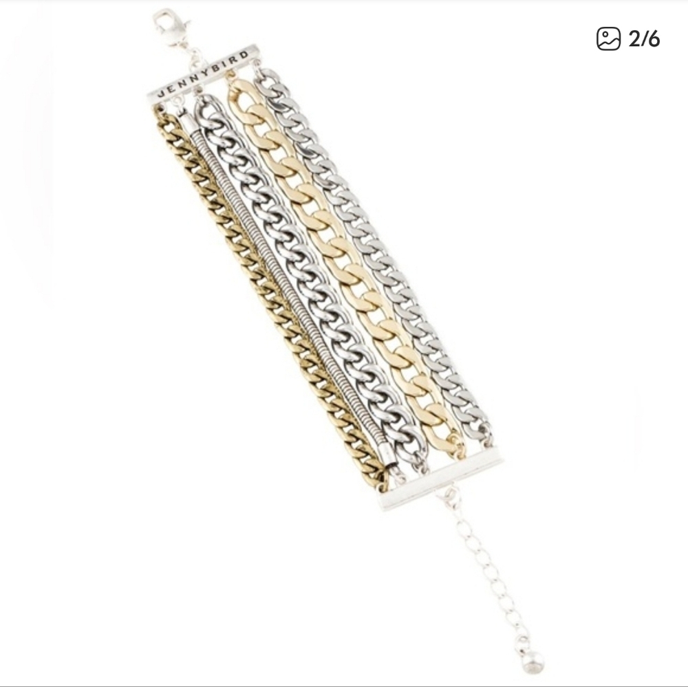 Jenny Bird Austin Cuff Multi Strand Gold And Silver Chain Bracelet - Picture 2 of 6